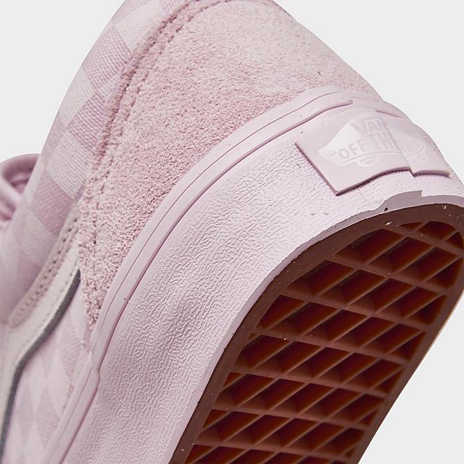 Front view of Girls' Big Kids' Vans Suede Old Skool Casual Shoes in Lilac Snow/Pink Checkerboard Click to zoom