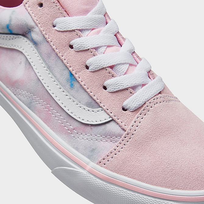 Front view of Girls' Big Kids' Vans Old Skool Casual Shoes in Baby Pink/White Click to zoom