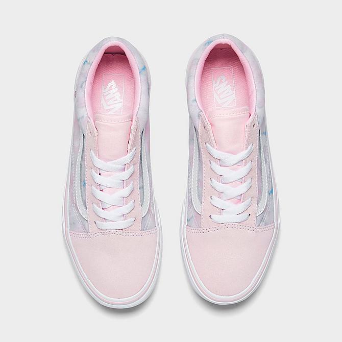 Back view of Girls' Big Kids' Vans Old Skool Casual Shoes in Baby Pink/White Click to zoom