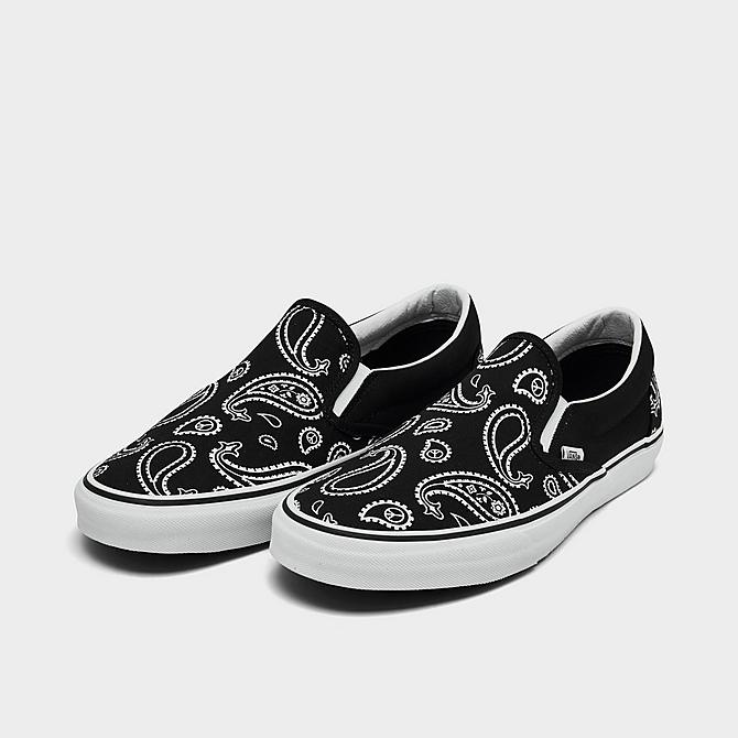 Three Quarter view of Vans Classic Slip-On Print Casual Shoes in Black/White Click to zoom
