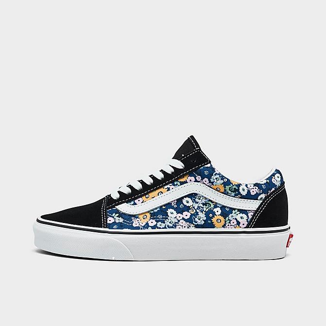 Right view of Women's Vans Old Skool Flower Print Casual Shoes in Black/Multi Click to zoom