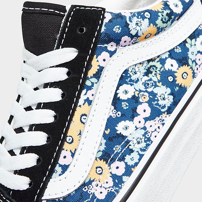 Front view of Women's Vans Old Skool Flower Print Casual Shoes in Black/Multi Click to zoom