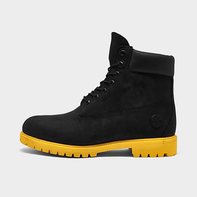 Right view of Men's Timberland 6 Inch BHM Premium Waterproof Boots in Black/Yellow Click to zoom