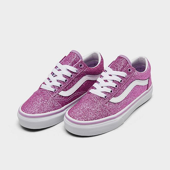 Three Quarter view of Girls' Little Kids' Vans Old Skool Casual Shoes in Lilac Click to zoom