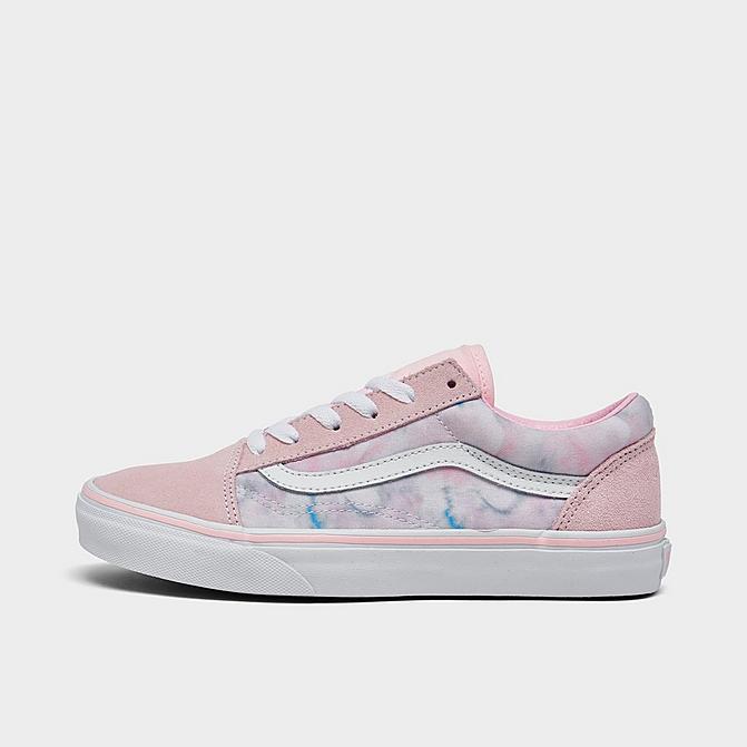 Right view of Girls' Little Kids' Vans Old Skool Casual Shoes in Baby Pink/White Click to zoom