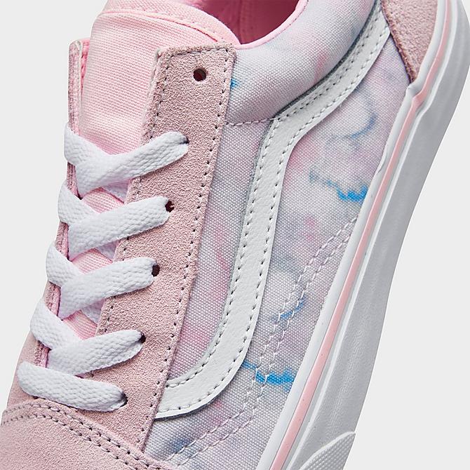 Front view of Girls' Little Kids' Vans Old Skool Casual Shoes in Baby Pink/White Click to zoom