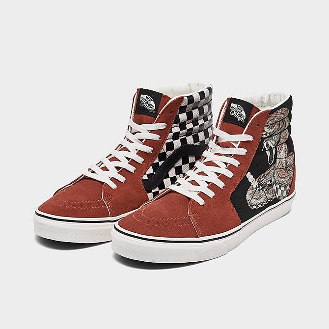 Three Quarter view of Men's Vans Sk8-Hi Desert Casual Shoes in Snake/Chili Oil Click to zoom
