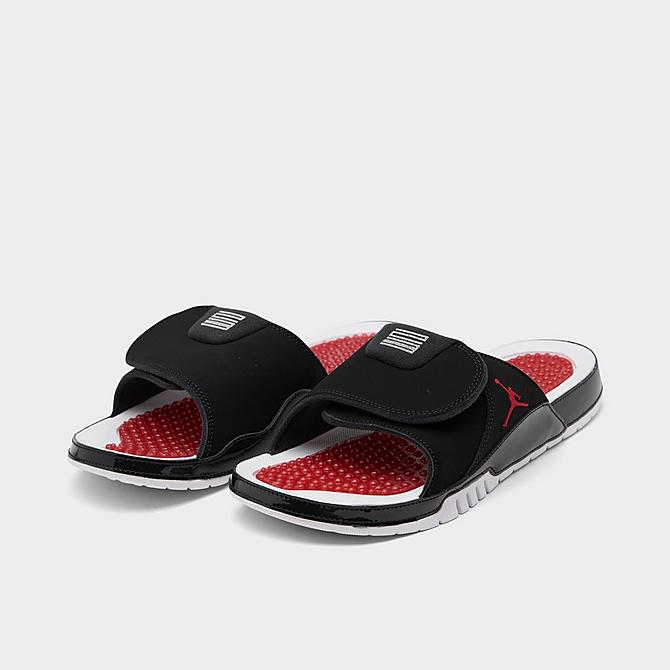 Three Quarter view of Men's Jordan Hydro XI Retro Slide Sandals in Black/Varsity Red/Varsity Red/White Click to zoom