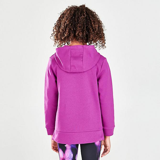 Back Right view of Girls' adidas Multi Script Pullover Hoodie in Sonic Fuchsia Click to zoom