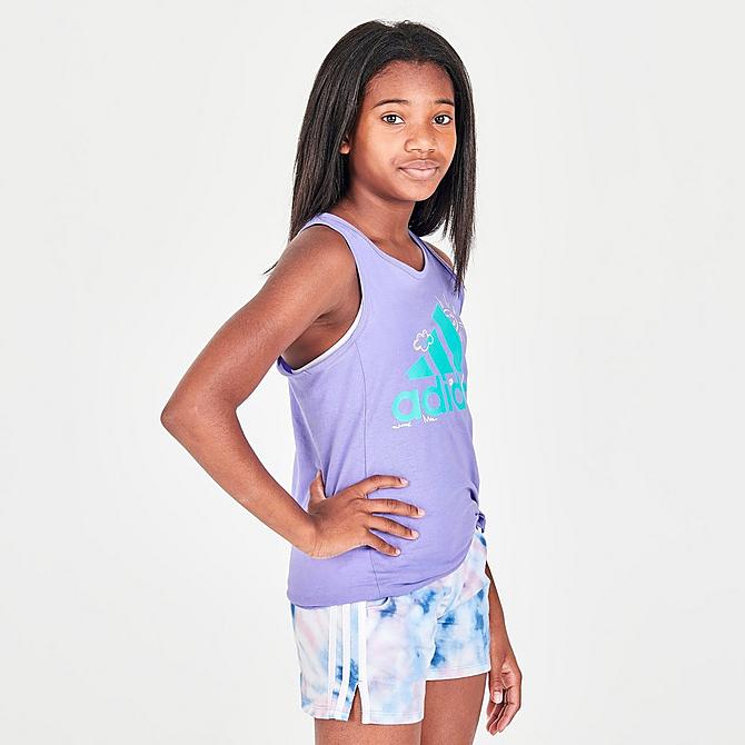 Back Left view of Girls' adidas Spring Tie-Front Tank in Purple Multi Click to zoom