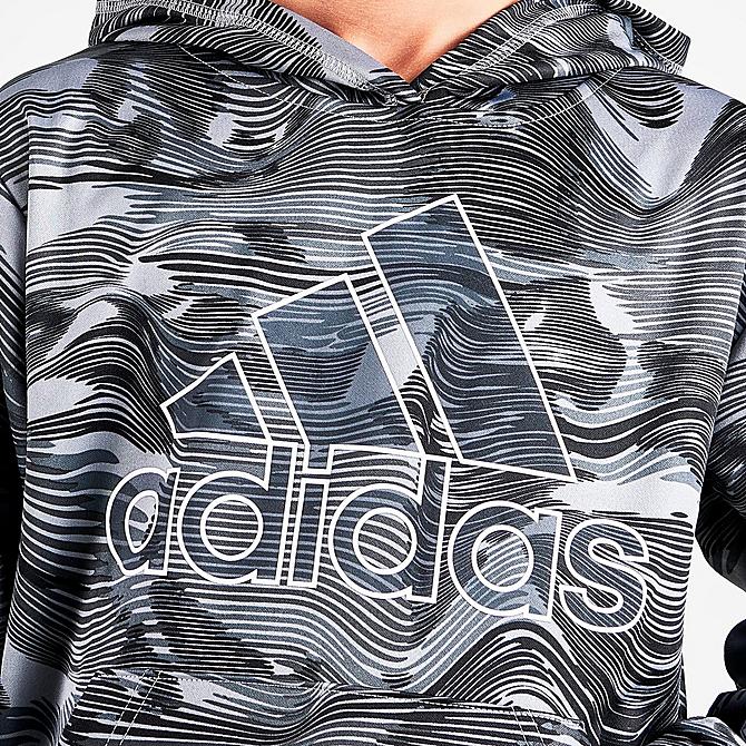 On Model 5 view of Boys' adidas Warp Camo Allover Print Hoodie in Black/Camo Click to zoom