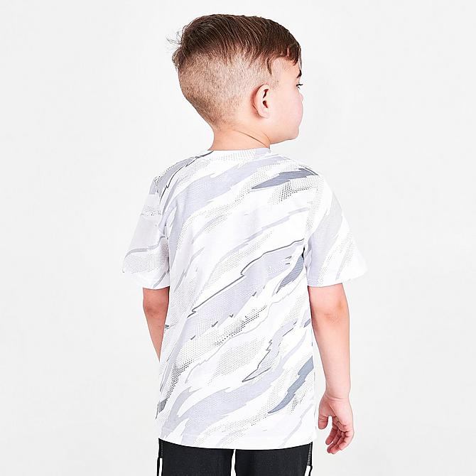 On Model 5 view of Boys' Toddler adidas Tiger Camo Print T-Shirt in White/Grey/Black Click to zoom