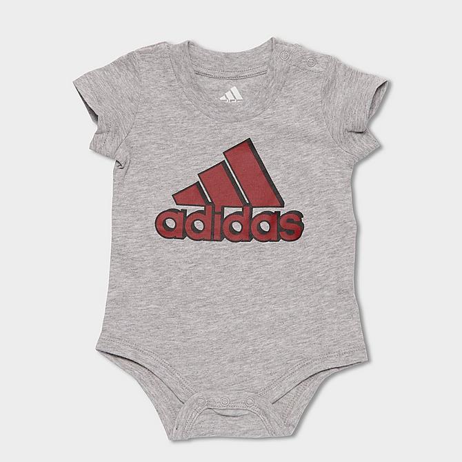 Back view of Boys' Infant adidas Badge Of Sport Tricot Tracksuit and Bodysuit Set (3-Piece) in Dark Red/Grey/Black Click to zoom