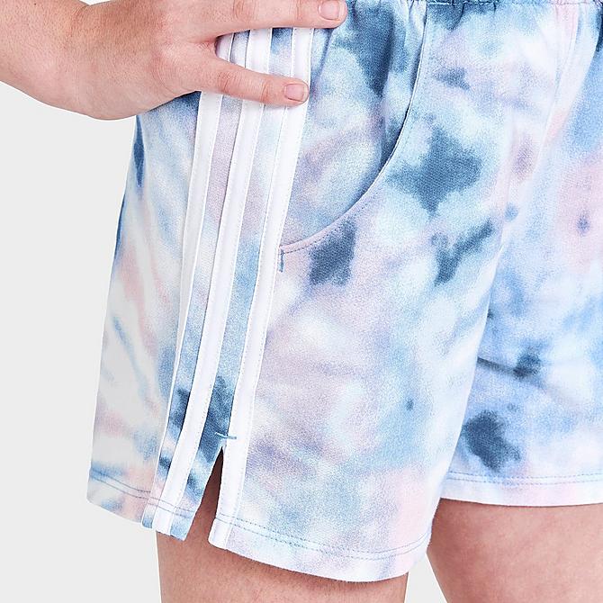 On Model 6 view of Girls' adidas Tie-Dye 3-Stripes Shorts in Tie-Dye Click to zoom