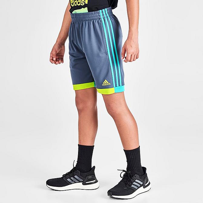 Front view of Boys' adidas Winner Shorts in Medium Grey/Green Click to zoom