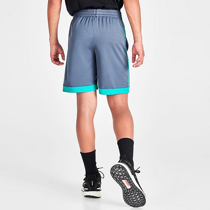 Back Right view of Boys' adidas Winner Shorts in Medium Grey/Green Click to zoom
