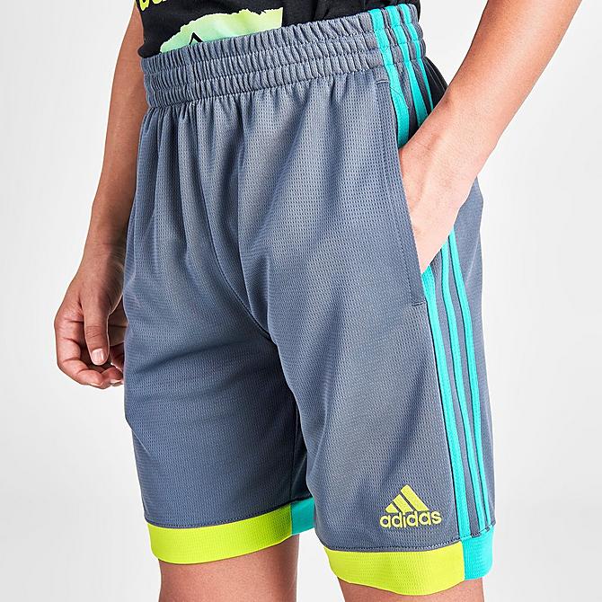 On Model 5 view of Boys' adidas Winner Shorts in Medium Grey/Green Click to zoom
