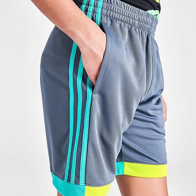 On Model 6 view of Boys' adidas Winner Shorts in Medium Grey/Green Click to zoom