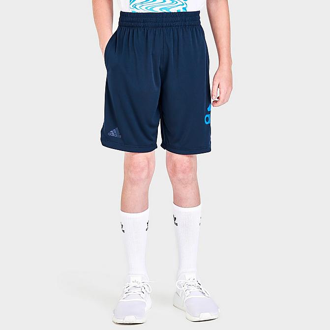 Front view of Boys' adidas Big Logo Shorts in Navy/Blue Click to zoom