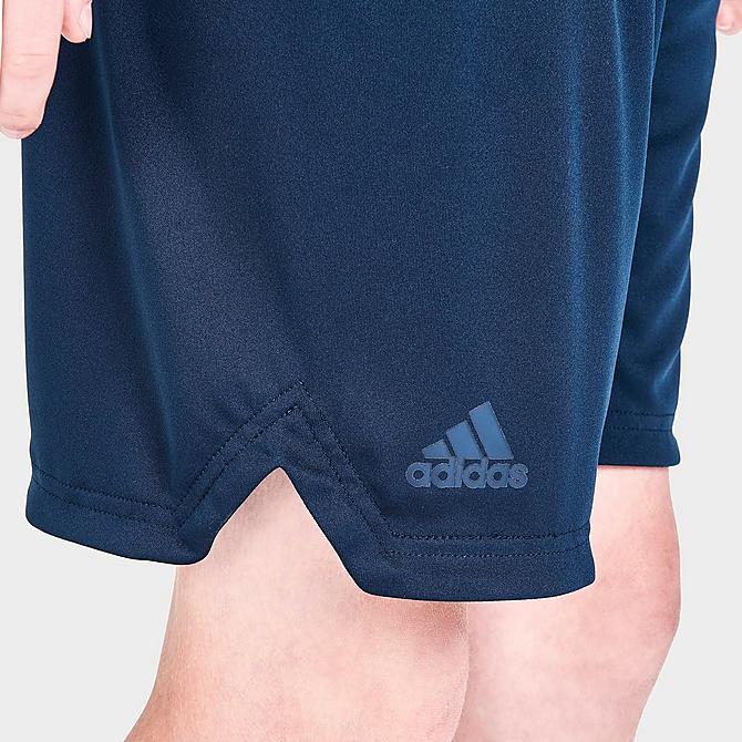 On Model 5 view of Boys' adidas Big Logo Shorts in Navy/Blue Click to zoom
