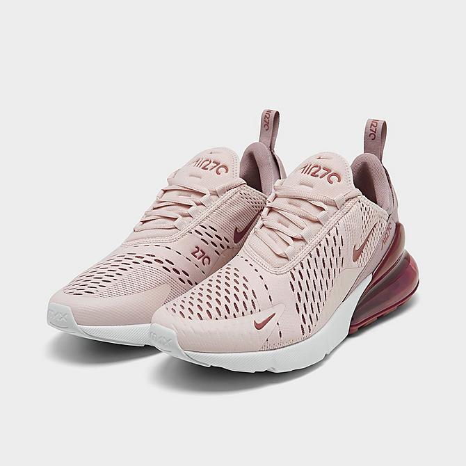 Three Quarter view of Women's Nike Air Max 270 Casual Shoes in Barely Rose/Elemental Rose/White/Vintage Wine Click to zoom