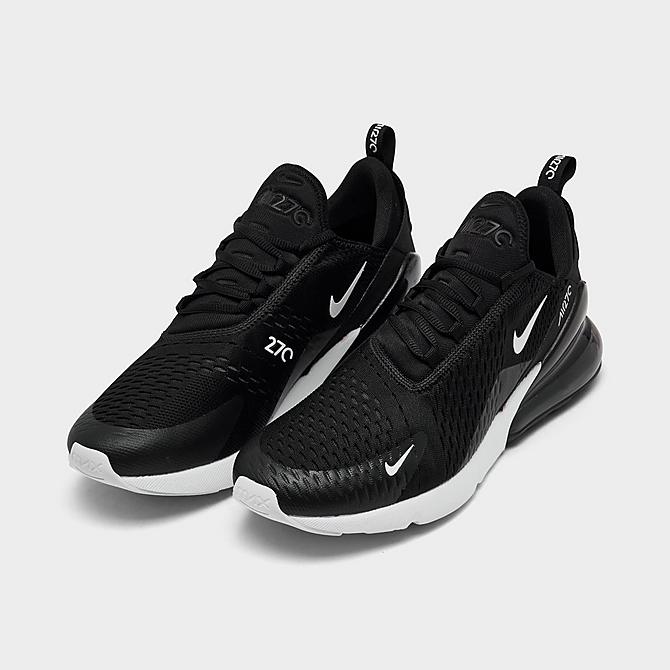 Three Quarter view of Men's Nike Air Max 270 Casual Shoes in Black/Anthracite/White/Solar Red Click to zoom