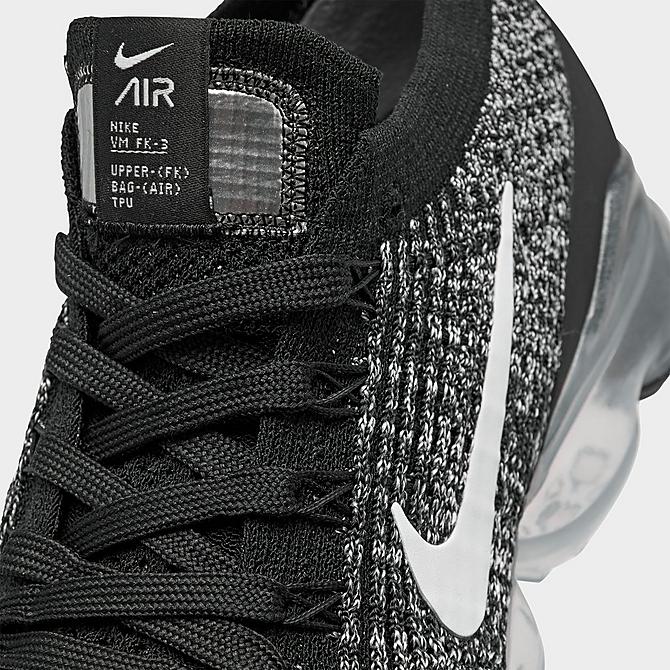 Front view of Women's Nike Air VaporMax Flyknit 3 Running Shoes in Black/White/Metallic Silver Click to zoom
