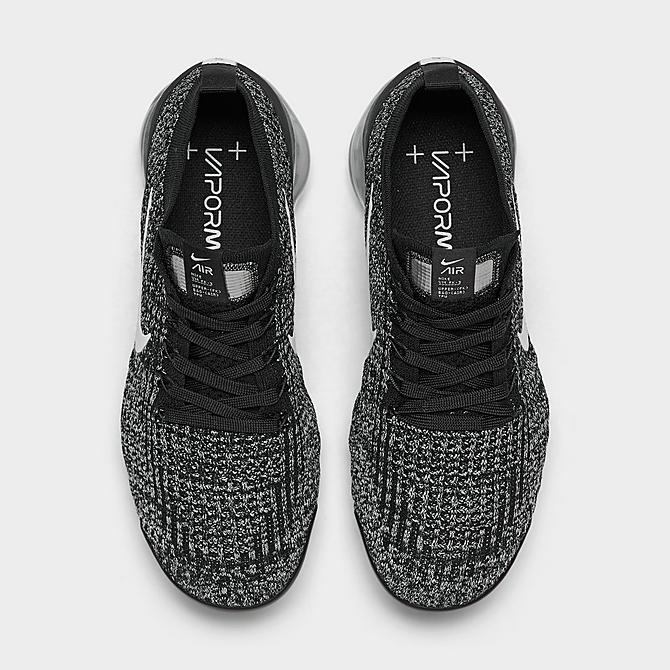 Back view of Women's Nike Air VaporMax Flyknit 3 Running Shoes in Black/White/Metallic Silver Click to zoom
