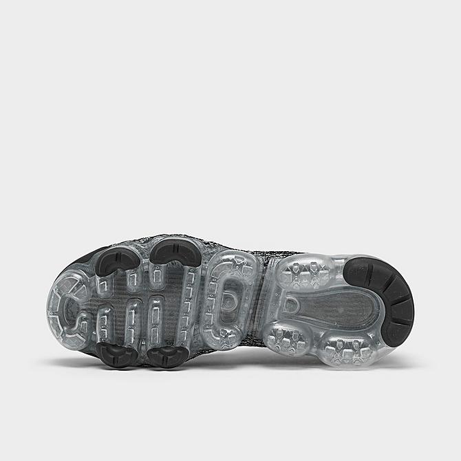 Bottom view of Women's Nike Air VaporMax Flyknit 3 Running Shoes in Black/White/Metallic Silver Click to zoom