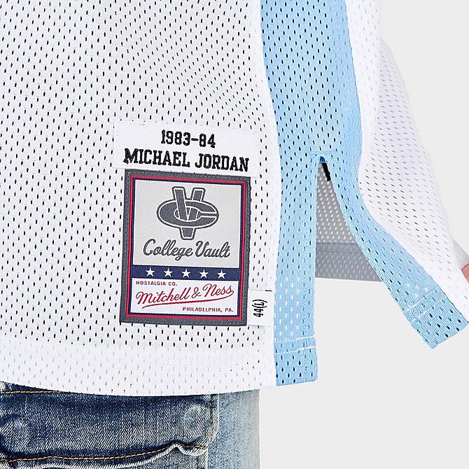 [angle] view of Men's Mitchell & Ness Authentic Michael Jordan University of Carolina 1983 Basketball Jersey in White/Carolina Blue Click to zoom