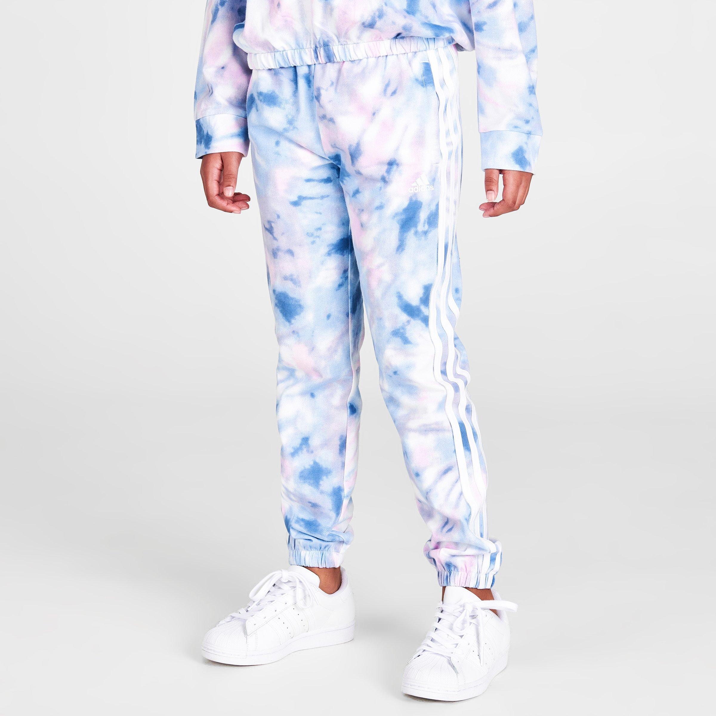 Adidas Girls' French Terry Tie-Dye Jogger Pants in Blue/White Size Large | Cotton