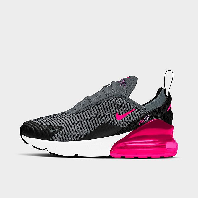Right view of Girls' Little Kids' Nike Air Max 270 Casual Shoes in Smoke Grey/Hyper Pink/Black/White Click to zoom