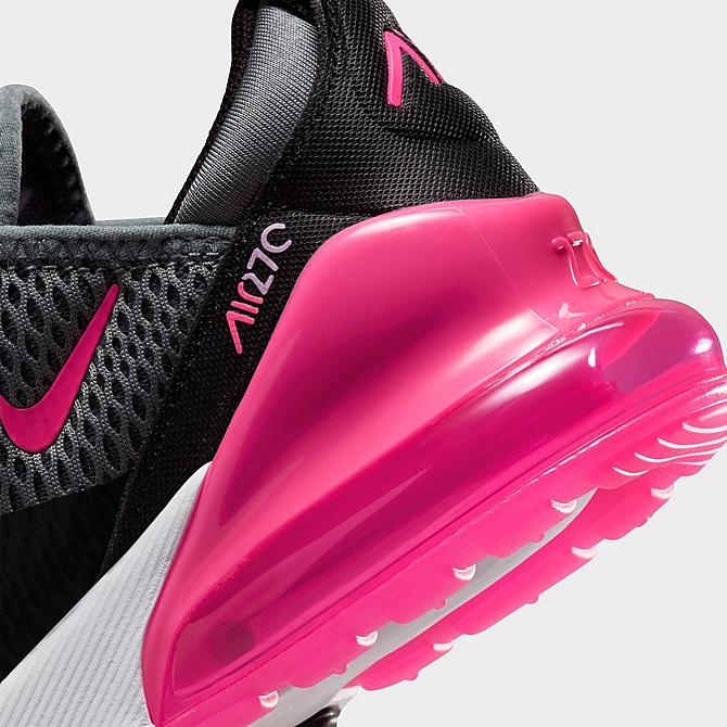 Front view of Girls' Little Kids' Nike Air Max 270 Casual Shoes in Smoke Grey/Hyper Pink/Black/White Click to zoom