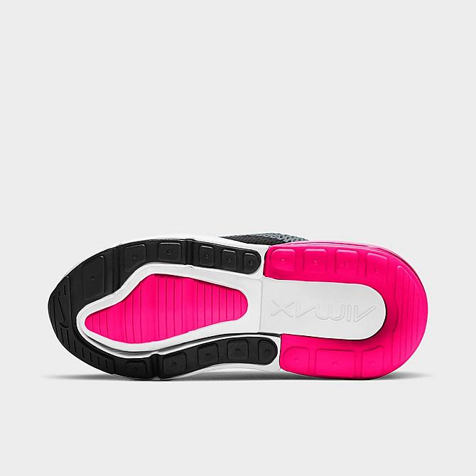 Bottom view of Girls' Little Kids' Nike Air Max 270 Casual Shoes in Smoke Grey/Hyper Pink/Black/White Click to zoom