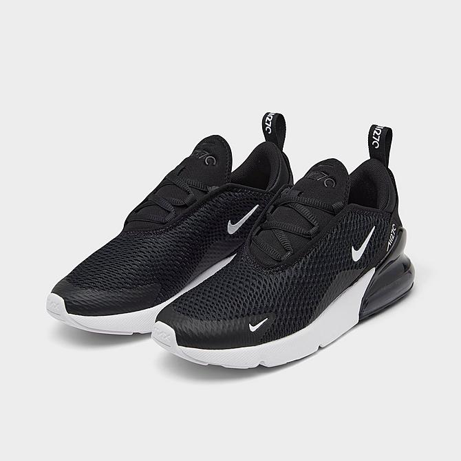 Three Quarter view of Little Kids' Nike Air Max 270 Casual Shoes in Black/Anthracite/White Click to zoom