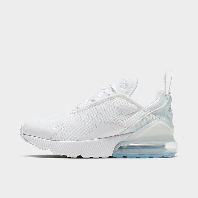 Right view of Little Kids' Nike Air Max 270 Casual Shoes in White/Metallic Silver Click to zoom
