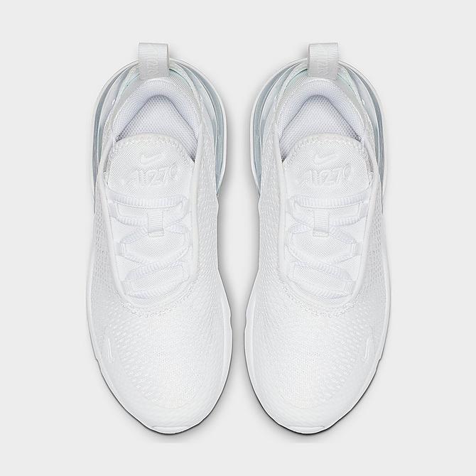 Back view of Little Kids' Nike Air Max 270 Casual Shoes in White/Metallic Silver Click to zoom