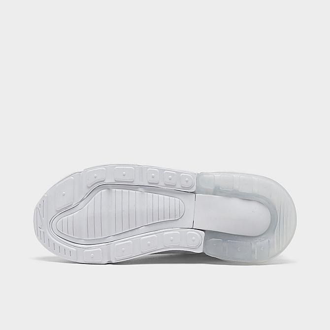 Bottom view of Little Kids' Nike Air Max 270 Casual Shoes in White/Metallic Silver Click to zoom