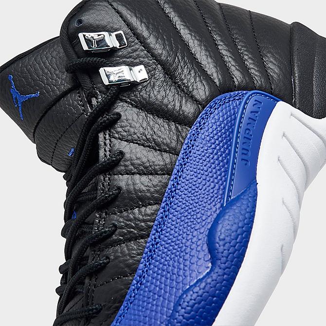 Front view of Women's Air Jordan Retro 12 Basketball Shoes in Hyper Royal/Black/Metallic Silver/White Click to zoom