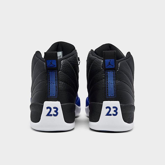 Left view of Women's Air Jordan Retro 12 Basketball Shoes in Hyper Royal/Black/Metallic Silver/White Click to zoom