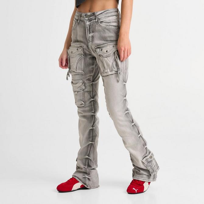 [angle] view of Women's Smoke Rise Ruby High-Rise Stacked Side Pocket Denim Pants in Grey/Denim Click to zoom