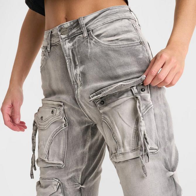 [angle] view of Women's Smoke Rise Ruby High-Rise Stacked Side Pocket Denim Pants in Grey/Denim Click to zoom