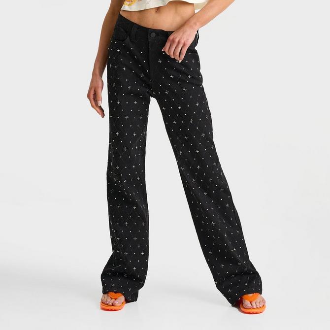 [angle] view of Women's Smoke Rise Alex Mid-Rise Wide Leg Rhinestone Denim Pants in Black/Denim Click to zoom