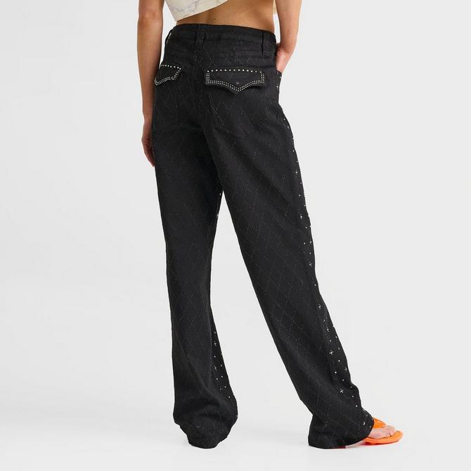 [angle] view of Women's Smoke Rise Alex Mid-Rise Wide Leg Rhinestone Denim Pants in Black/Denim Click to zoom
