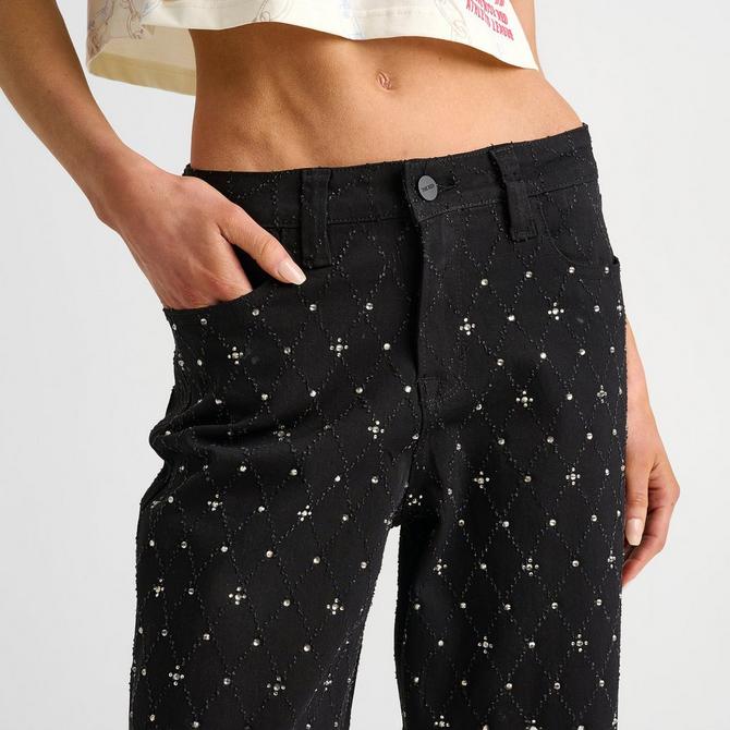 [angle] view of Women's Smoke Rise Alex Mid-Rise Wide Leg Rhinestone Denim Pants in Black/Denim Click to zoom
