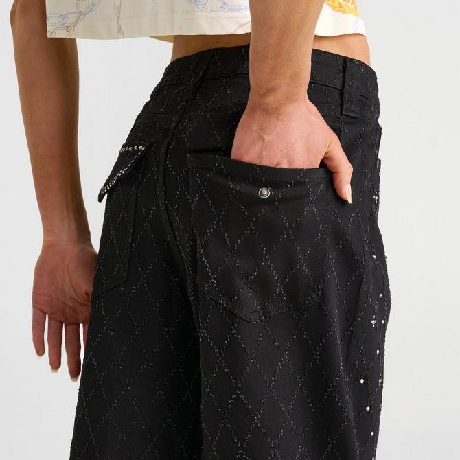 [angle] view of Women's Smoke Rise Alex Mid-Rise Wide Leg Rhinestone Denim Pants in Black/Denim Click to zoom