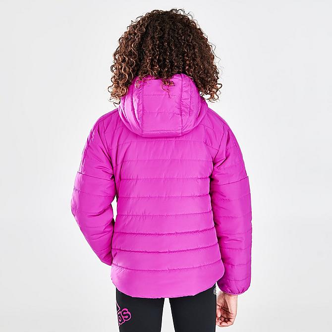 Back Right view of Girls' adidas Classic Puffer Jacket in Sonic Fuchsia Click to zoom