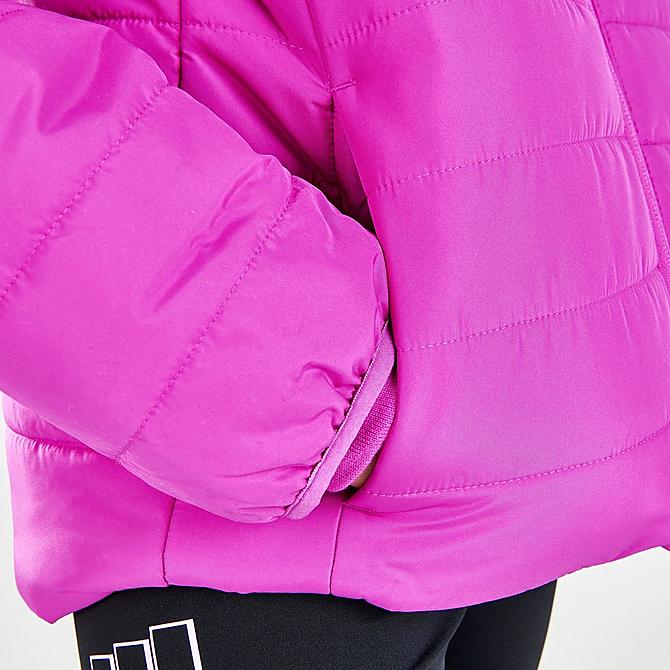 On Model 6 view of Girls' adidas Classic Puffer Jacket in Sonic Fuchsia Click to zoom