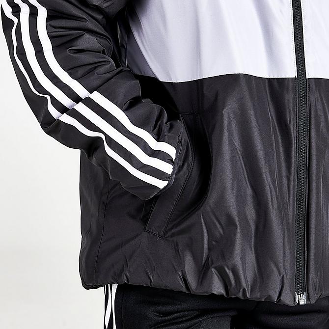On Model 6 view of Boys' adidas Colorblocked Insulated Jacket in Black/Halo Silver Click to zoom