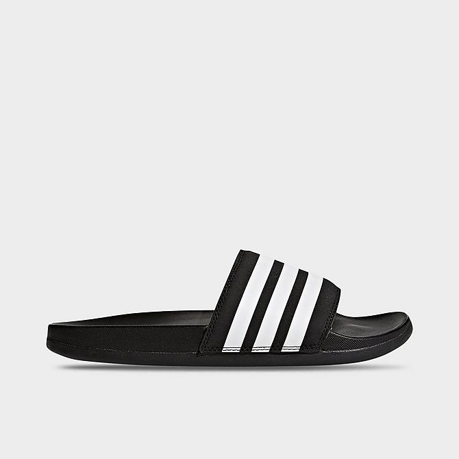 Front view of Women's adidas adilette Cloudfoam Plus Slide Sandals in Black/White Click to zoom